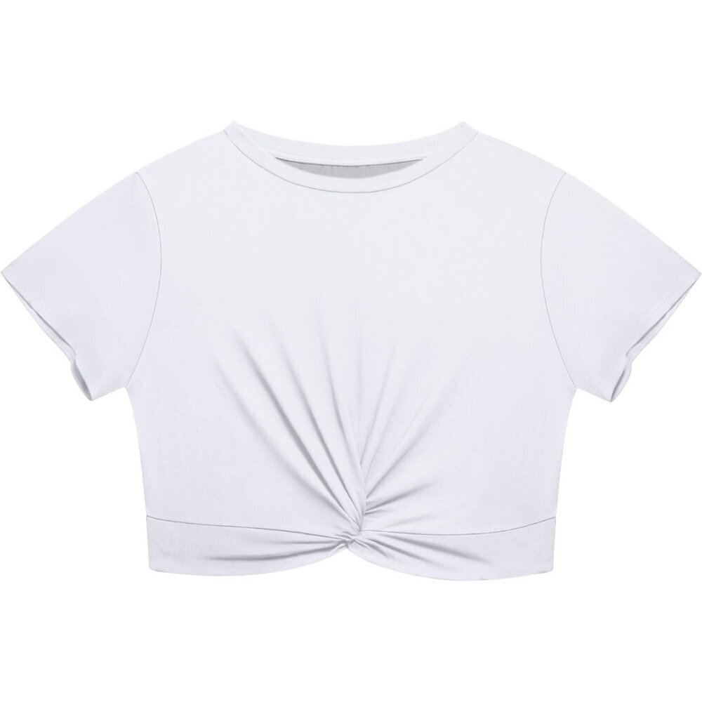 Plus Size Summer Crop Top Short Sleeve Tie Front Blouse Casual Tee